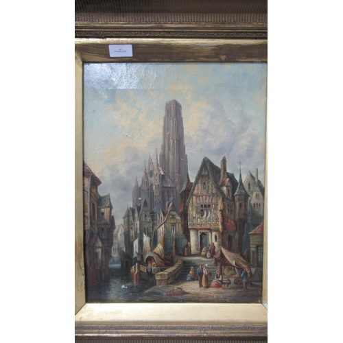 487 - Two oil paintings of Continental town scenes in the manner of Henry Schaffer - oil on canvas - one r... 