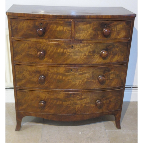 506 - A Victorian flame mahogany bow fronted chest of drawers - Width 100cm x Height 107cm x 51cm