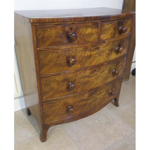 506 - A Victorian flame mahogany bow fronted chest of drawers - Width 100cm x Height 107cm x 51cm