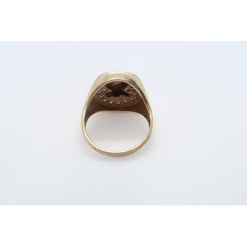 75 - A 9ct yellow gold (hallmarked) mans ring with diamonds - ring size Z -approx weight 8.4 grams