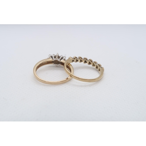 77 - Two 9ct yellow gold (hallmarked) and diamond rings sizes P/Q & P - total weight approx 4.2 grams