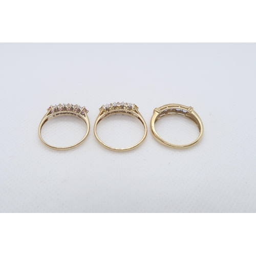 78 - Three 9ct yellow gold (hallmarked) rings with coloured stones - ring sizes R/S, U/V & Q - approx wei... 