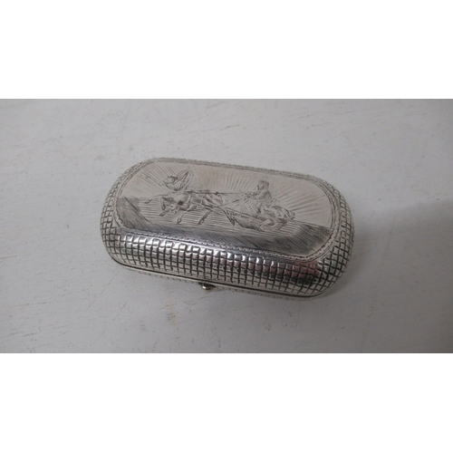 302 - A 19th century silver box decorated with a horse drawn sled - approx 9.5cm x 5cm