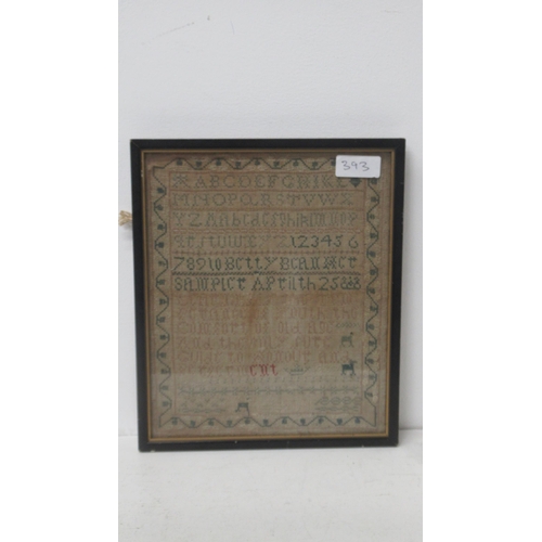 393 - Four framed and glazed samplers - two dated 1830 - largest 33cm x 33cm