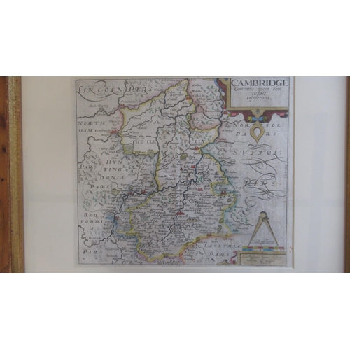 480A - A coloured map of Cambridge - Christophorus Saxton - 53cm x 44cm overall size