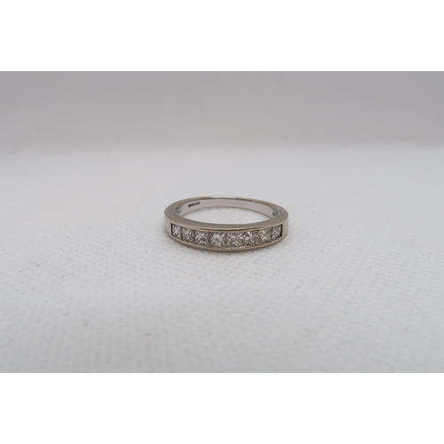 205 - A 9ct white gold (hallmarked) square cut diamond half eternity ring size Q - weight approx 3 grams