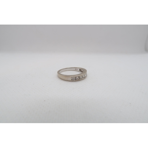 205 - A 9ct white gold (hallmarked) square cut diamond half eternity ring size Q - weight approx 3 grams