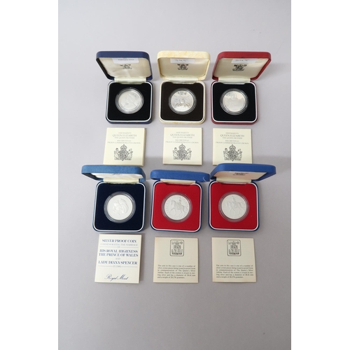 345 - Six Royal Mint silver proof coins - Three 1980 Queen Mother 80th Birthday, two 1977 QEII Silver Jubi... 