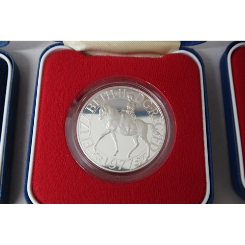 345 - Six Royal Mint silver proof coins - Three 1980 Queen Mother 80th Birthday, two 1977 QEII Silver Jubi... 