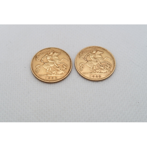 350 - Two gold half sovereigns - 1906 and 1908