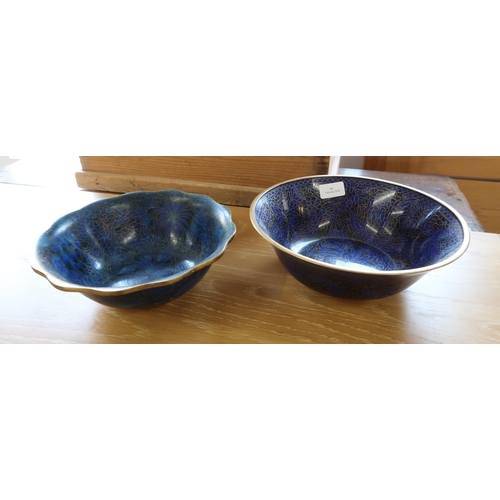 365 - Two blue cloisonne enamel bowls - good overall condition - 25.5cm and 23cm diameter