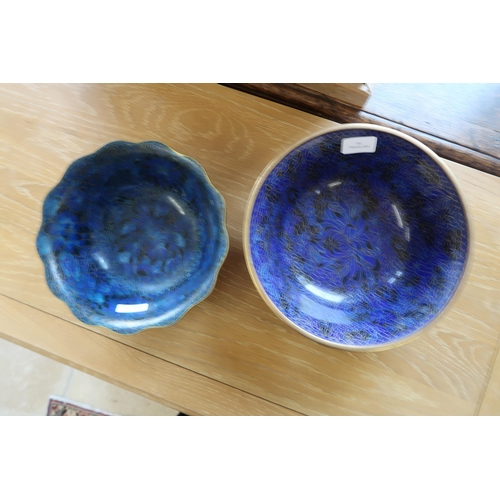 365 - Two blue cloisonne enamel bowls - good overall condition - 25.5cm and 23cm diameter