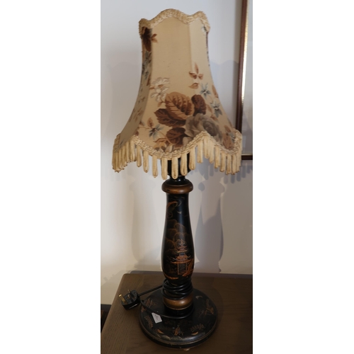 504 - A Chinoiserie lacquered lamp with shade - working - Height 70cm