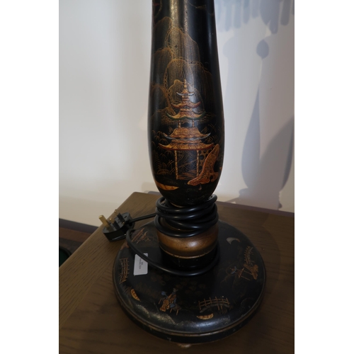 504 - A Chinoiserie lacquered lamp with shade - working - Height 70cm