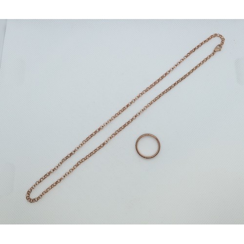 120 - A 9ct rose gold (hallmarked) chain and band, size N, chain 45cm - approx total weight 7 grams