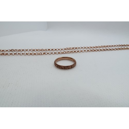 120 - A 9ct rose gold (hallmarked) chain and band, size N, chain 45cm - approx total weight 7 grams