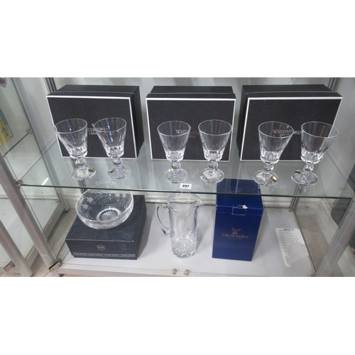 410 - Six boxed Waterford cut glass wine glasses, a Stuart bowl and a Gleneagles water jug along with a Ca... 