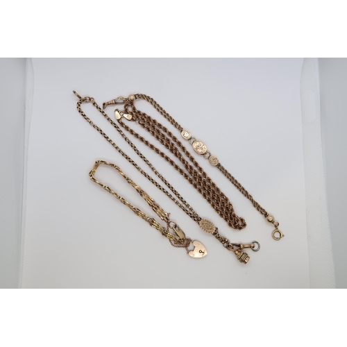 100 - Three 9ct bracelets and a 9ct chain - approx weight 30.1 grams