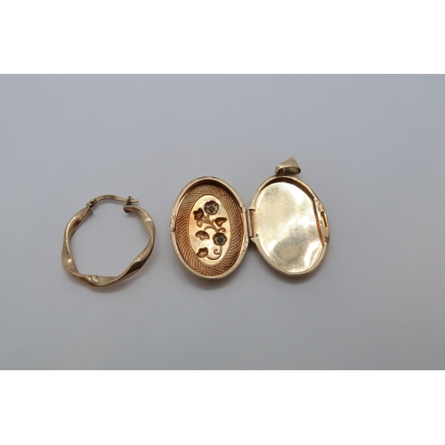 110 - A 9ct (hallmarked) locket and earring - approx weight 4.7 grams