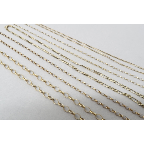 118 - Five 9ct (hallmarked) chains - approx weight 16.9 grams