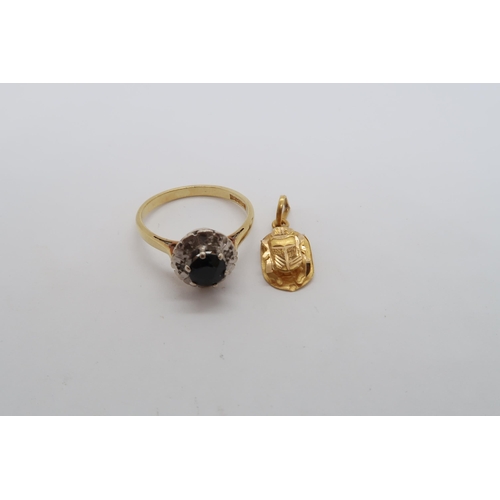 128 - An 18ct yellow gold (hallmarked) ring size M/N together with an Egyptian 18ct (hallmarked) yellow go... 