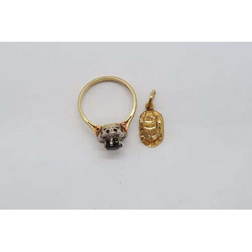 128 - An 18ct yellow gold (hallmarked) ring size M/N together with an Egyptian 18ct (hallmarked) yellow go... 