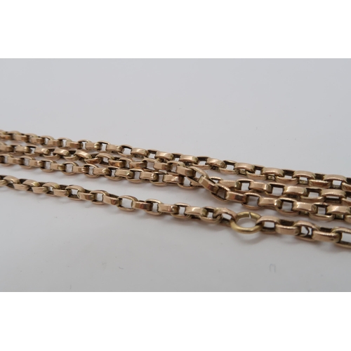 157 - A 9ct (hallmarked) yellow gold guard chain, continuous link - 37cm - weight approx 12.2 grams