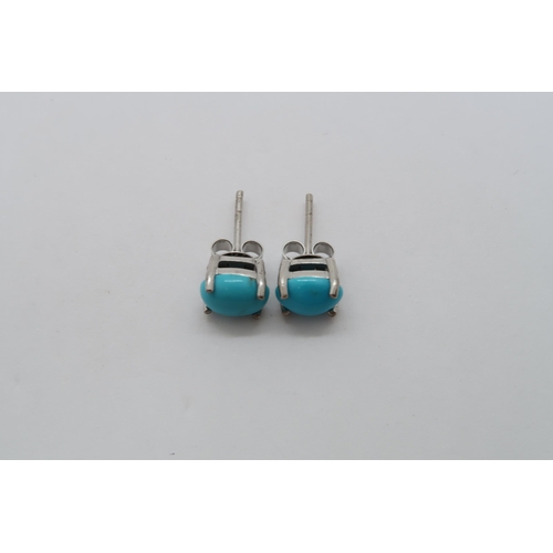 161 - A pair of oval cabochon turquoise studs in silver