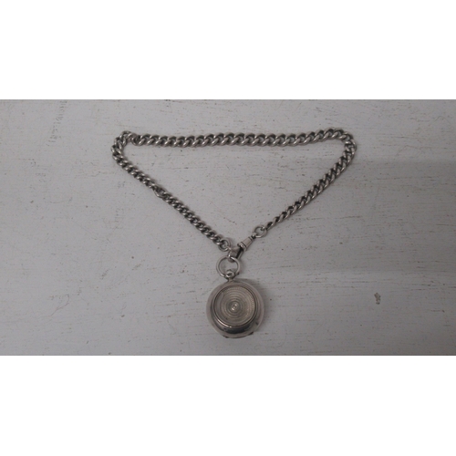 214 - A silver sovereign case on silver Albert chain - chain 35cm, case 3cm - approx weight 2.2 troy oz