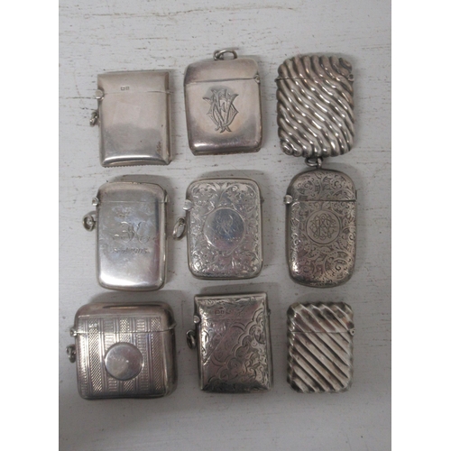 216 - Nine silver vesta cases - Late 19th, early 20th century - approx total weight 8.2 troy oz