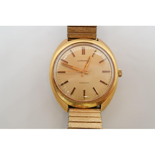 252B - A gents Longines manual wind gold plated wristwatch - case 35mm - working in the saleroom