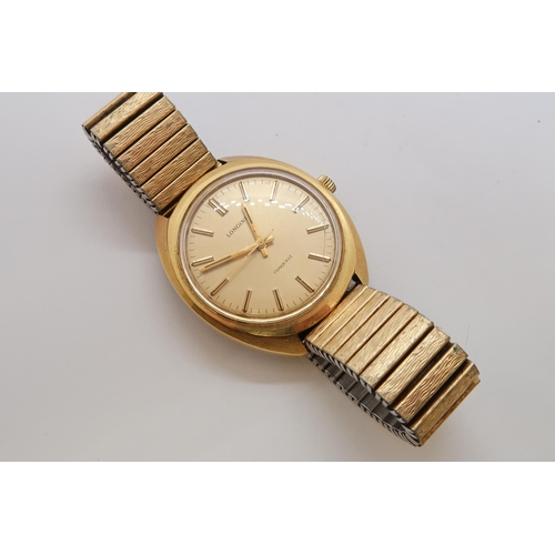 252B - A gents Longines manual wind gold plated wristwatch - case 35mm - working in the saleroom