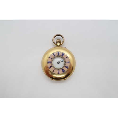 256 - An 18ct yellow gold (hallmarked) half hunter cased fob watch, double cased - 3.5cm - approx weight 4... 