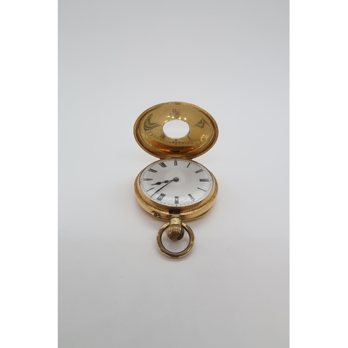 256 - An 18ct yellow gold (hallmarked) half hunter cased fob watch, double cased - 3.5cm - approx weight 4... 