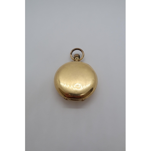 256 - An 18ct yellow gold (hallmarked) half hunter cased fob watch, double cased - 3.5cm - approx weight 4... 