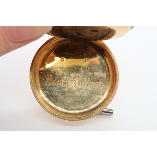 257 - An 18ct yellow gold (hallmarked) open faced fob watch, finely chased, double case 4cm - T.R. Russell... 