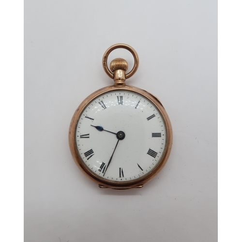 259 - A 9ct gold fob watch with a 3cm diameter dial