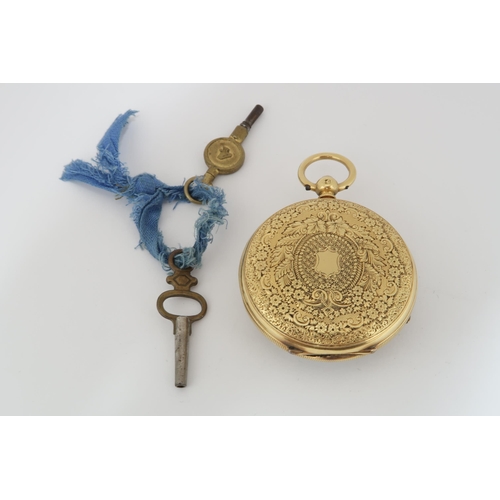 260 - An 18ct gold fob watch with key - Dial 3.5cm