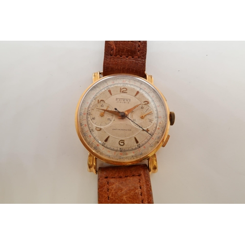 261A - An 18ct rose gold cased Potens manual wind chronograph - case 37mm - working in the saleroom