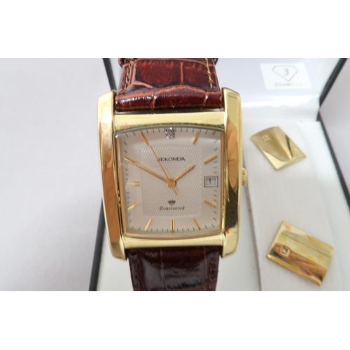 262 - A Sekonda gents gold plated 'Diamond' watch with cufflinks - boxed