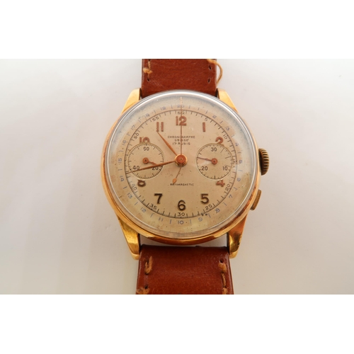 262A - An 18ct rose gold cased manual wind Swiss chronograph - case 36mm - working in the saleroom