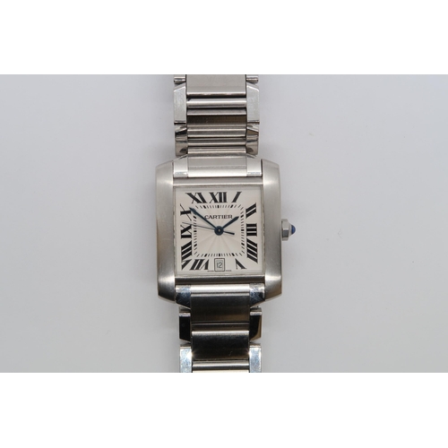 263 - A gents stainless steel Cartier Tank Francais automatic bracelet watch - case 28mm x 32mm - date ape... 