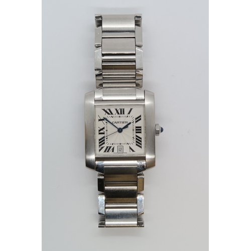 263 - A gents stainless steel Cartier Tank Francais automatic bracelet watch - case 28mm x 32mm - date ape... 