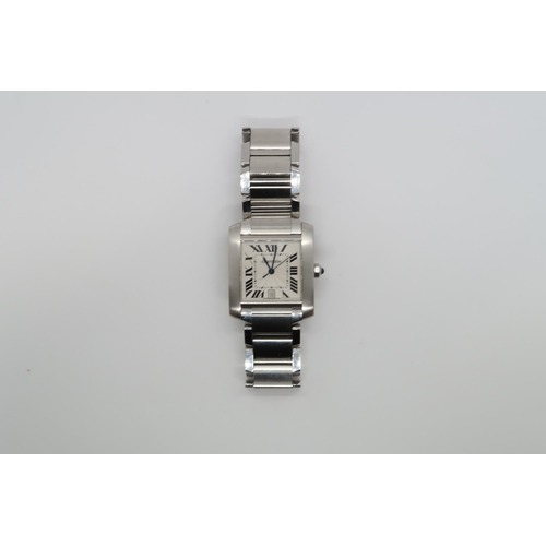 263 - A gents stainless steel Cartier Tank Francais automatic bracelet watch - case 28mm x 32mm - date ape... 