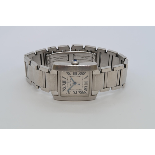 263 - A gents stainless steel Cartier Tank Francais automatic bracelet watch - case 28mm x 32mm - date ape... 