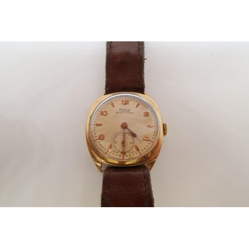 276A - A gents 9ct gold cased manual wind Rone Sportsman wristwatch - 29mm case - with seconds sub dial  - ... 