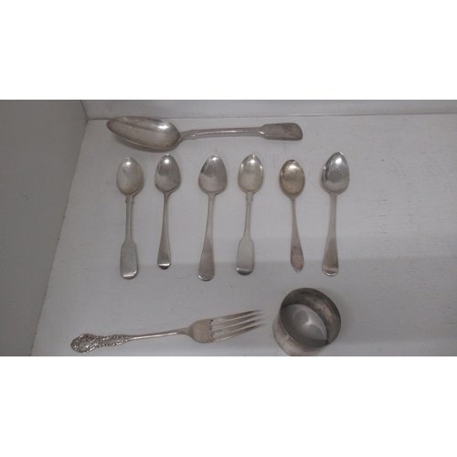 304 - Silver flatware and napkin ring, approx 6.5 troy oz