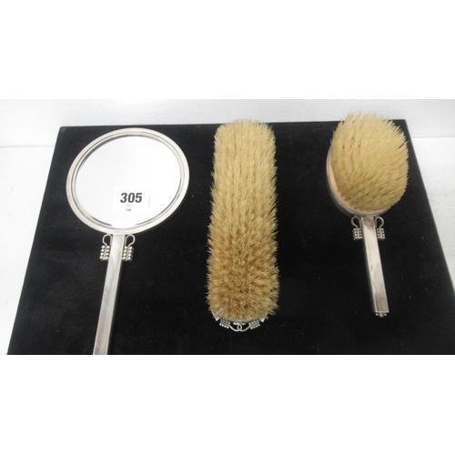 305 - A set of silver Georg Jensen hairbrush, mirror and clothes brush - in good condition