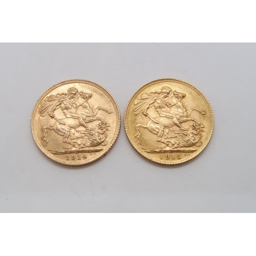 323 - Two gold sovereigns - 1914 & 1915