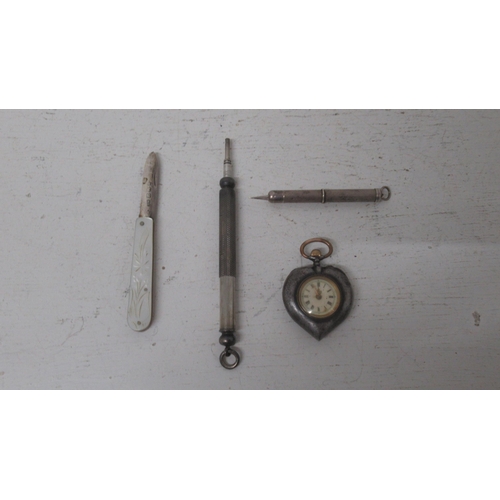 380 - An S. Mordan & Co extending pencil with a silver extending tooth pick, a Mother of Pearl and silver ... 